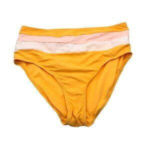 Time And Tru Womens High-Waisted Bikini Bottom Yellow Peach Striped Size M